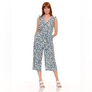 Old Navy Jumpsuit Teal blue green with White Floral print tie waist | Size XL